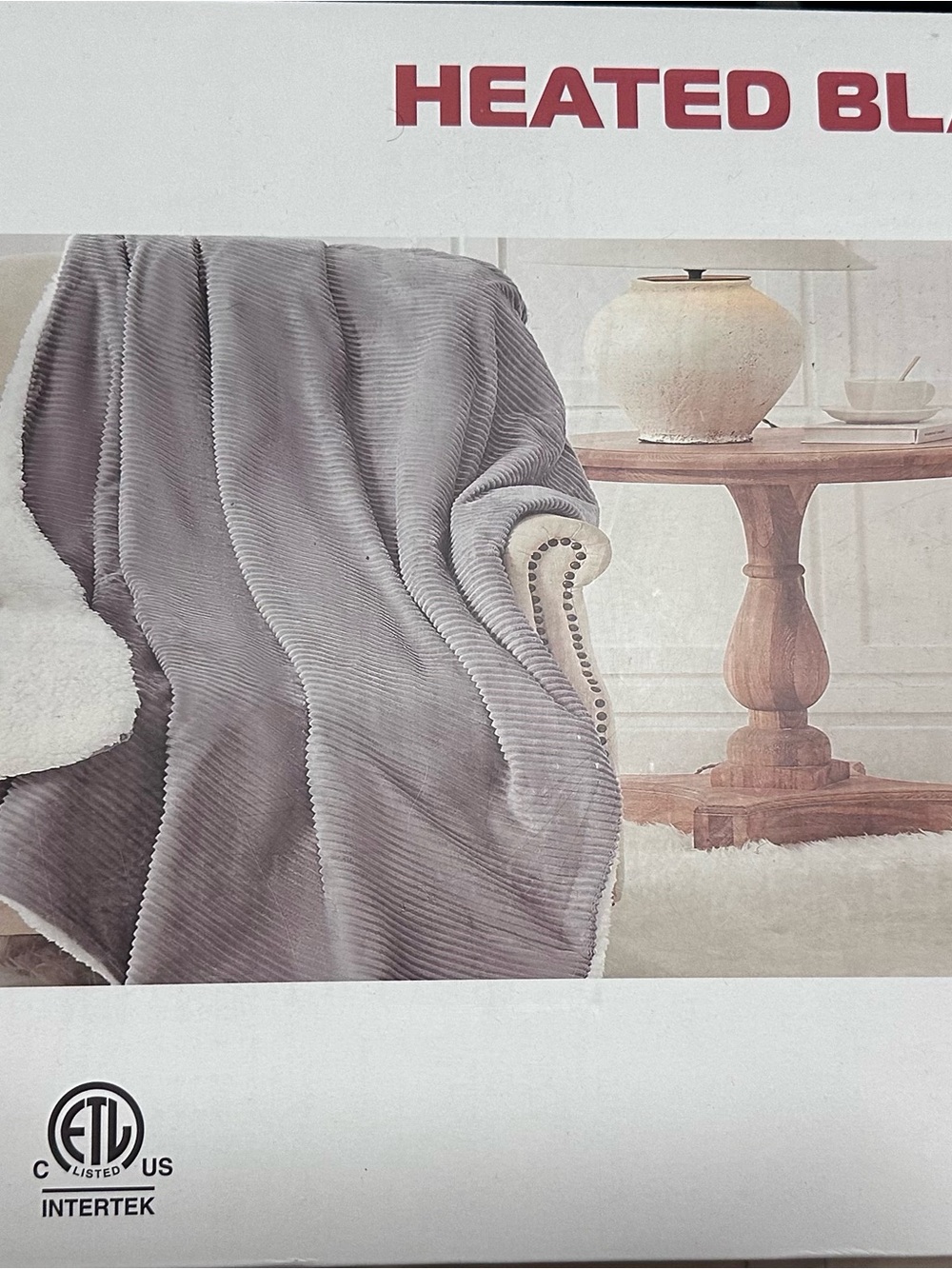 Ribbed Sherpa Electric Blanket - Light Gray